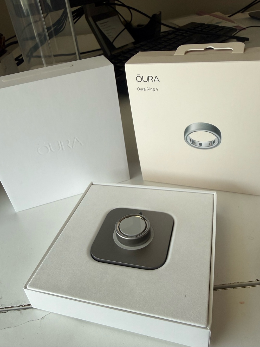Oura Ring Brushed Silver, Size 8, with Charger and Box